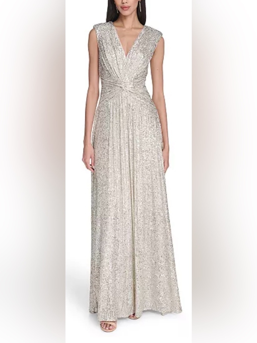NEW Eliza J twist waist sequins sliver gown size 6